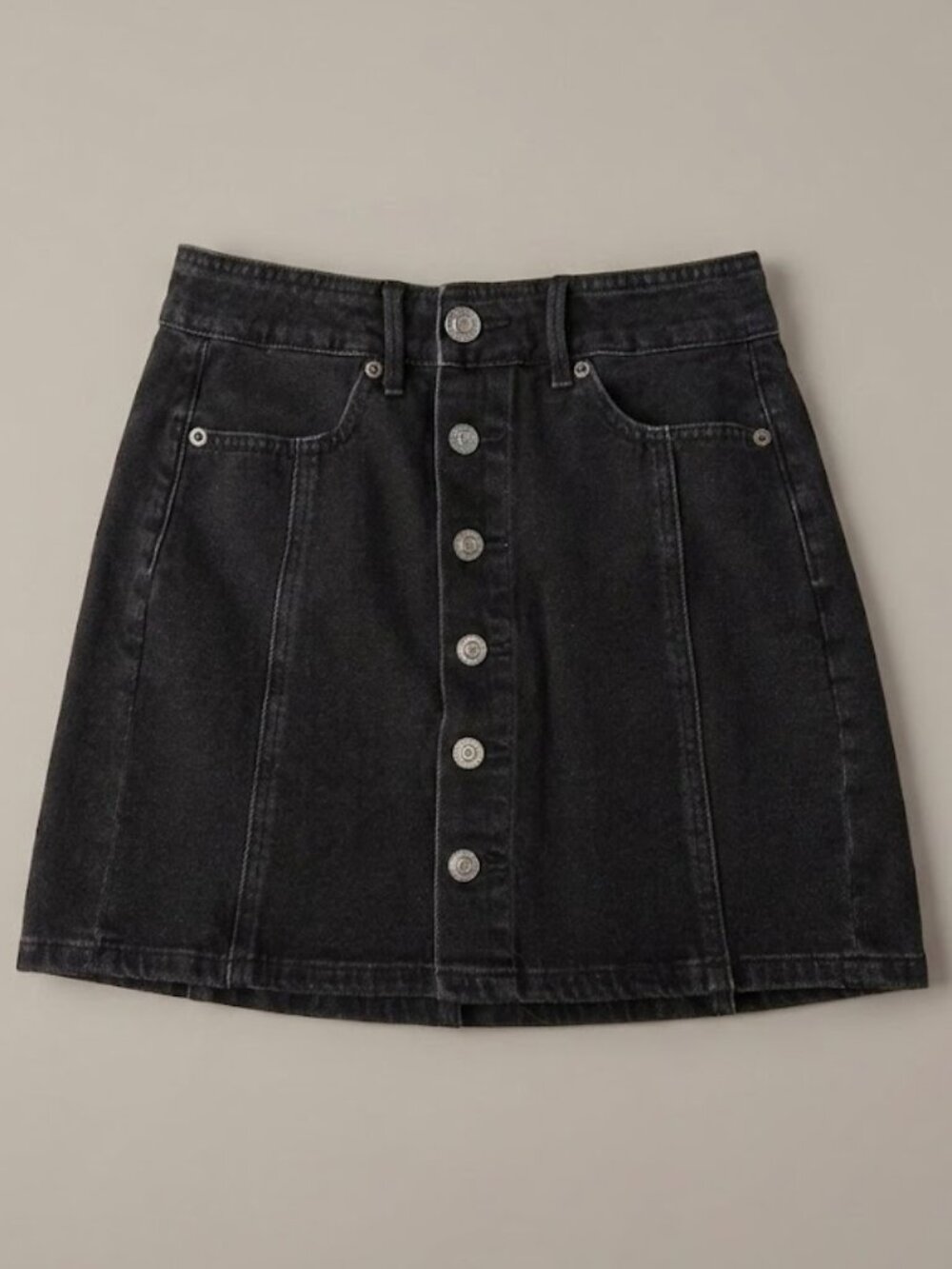 American Eagle Hi Rise A-Line Skirt Size 00 Black Denim Jean Button Coquette Y2K